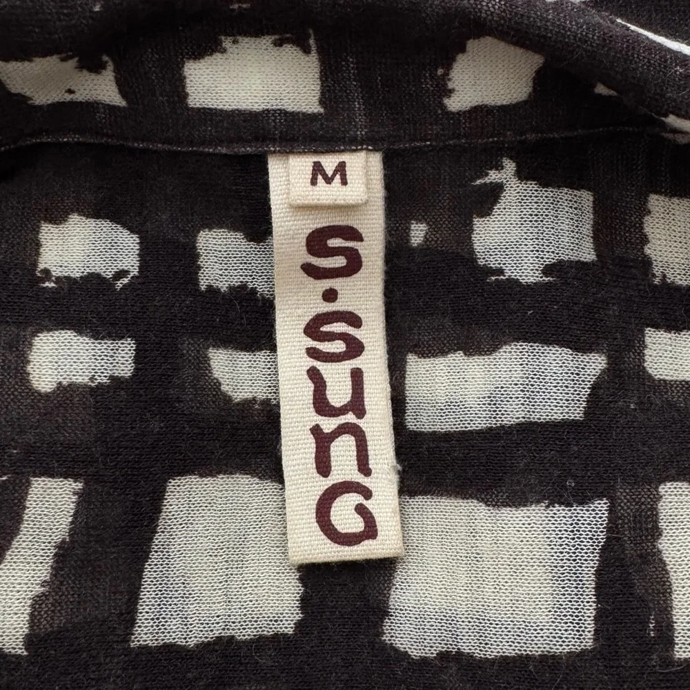 Samantha Sung Rare 100% Wool Audrey Dress Window Pane Geometric Squares Brown M - Picture 3 of 14